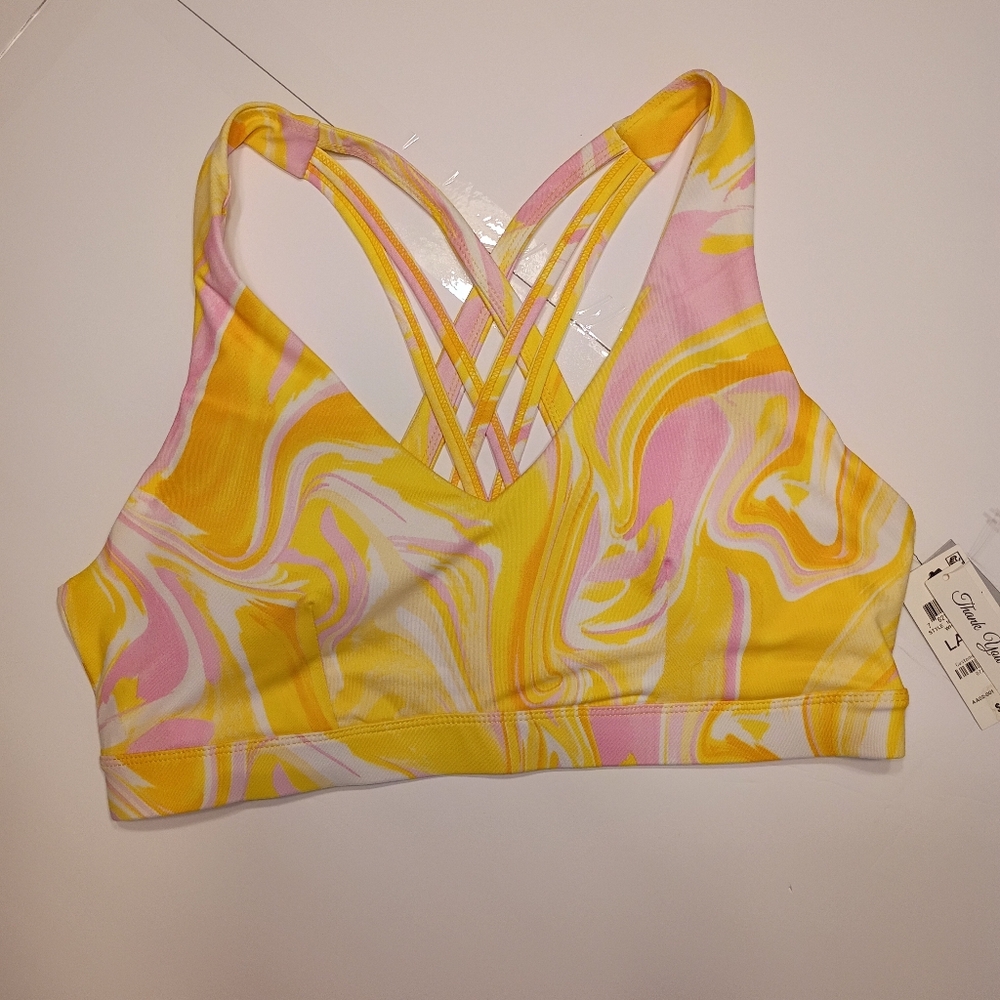#1013. Ideology Swirl Pattern Sports Bra in Yellow and Pink